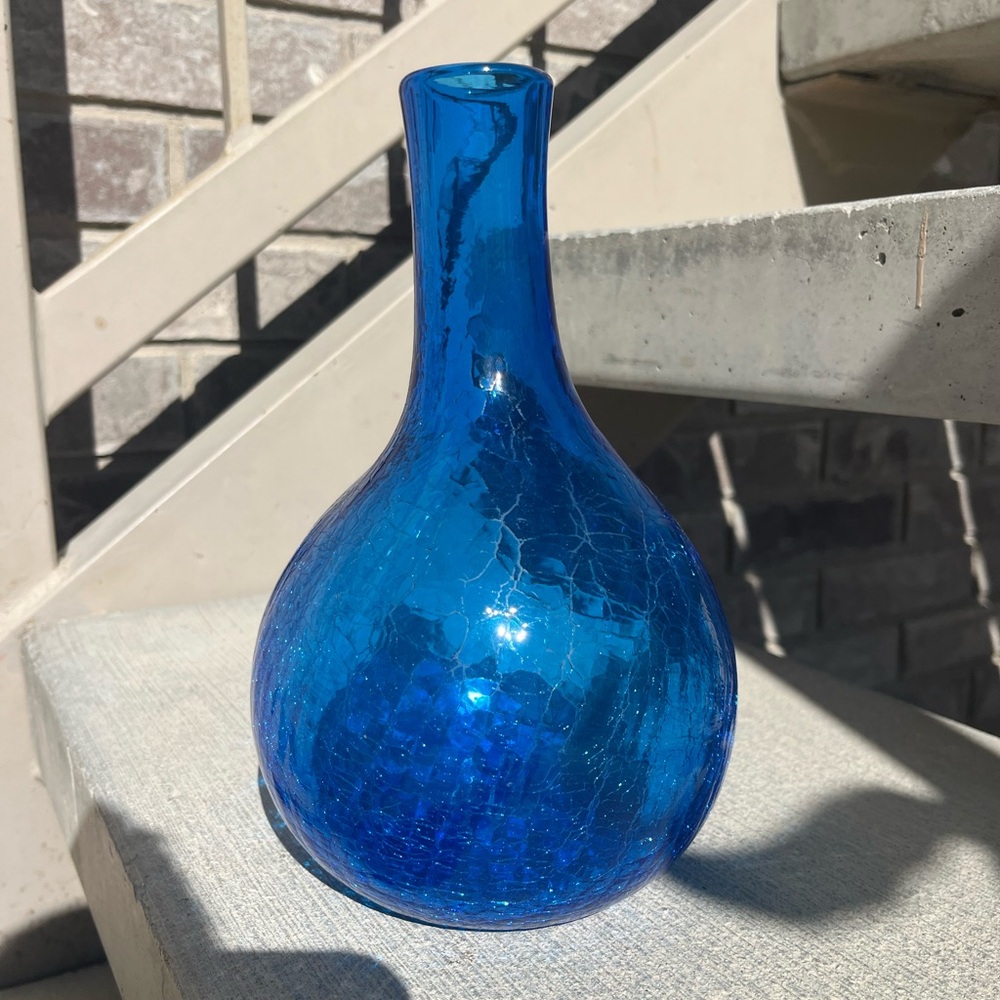 Blue Crackle Glass Decorative Vase - Home Accents